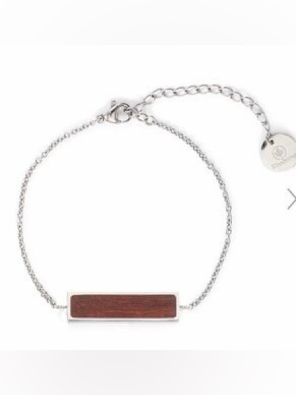 Woodstone Harmony Silver Chain Bracelet with Rectangular Wood Accent - Brown